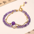 Fortune Jewel 14K Gold Plated Amethyst Crystal Healing Double Layer Chain Bracelet