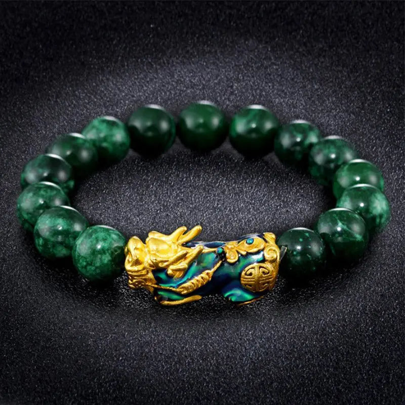 Fortune Jewel "Sending Blessings of Wealth and Peace" PiXiu Jade Bracelet Includes Gift Message Card Fortune Jewel
