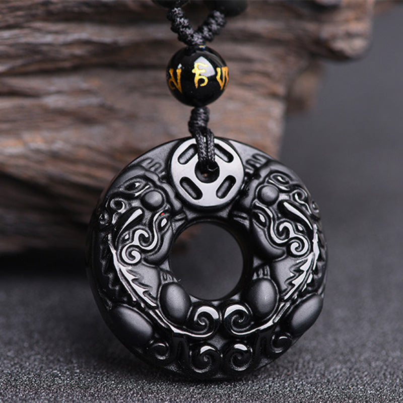 Fortune Jewel Pixiu Obsidian Wealth Pendant Necklace