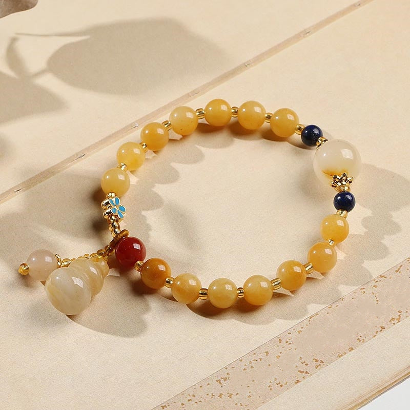 Fortune Jewel Natural Golden Silk Jade Gourd Charm Wealth Luck Bracelet