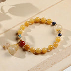 Fortune Jewel Natural Golden Silk Jade Gourd Charm Wealth Luck Bracelet