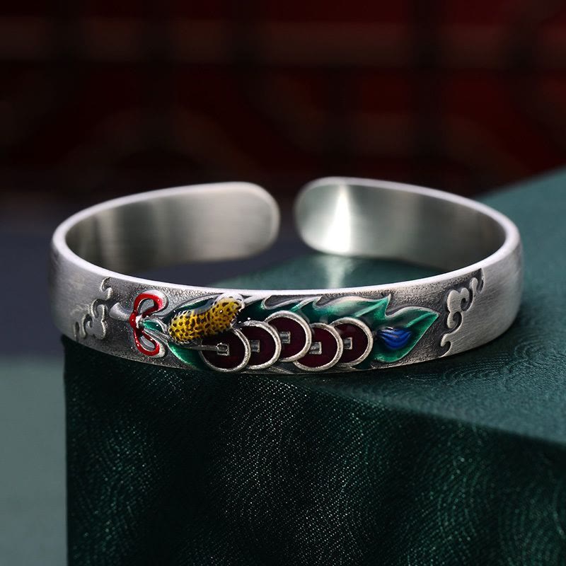 Fortune Jewel Feng Shui Five Emperor Coins Peanut Wealth Bracelet Bangle