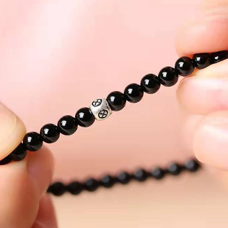 Fortune Jewel Natural Black Obsidian Smoky Quartz Purification Strength Bracelet