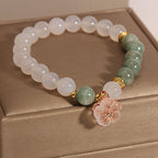 Fortune Jewel White Agate Jade Flower Charm Luck Protection Bracelet