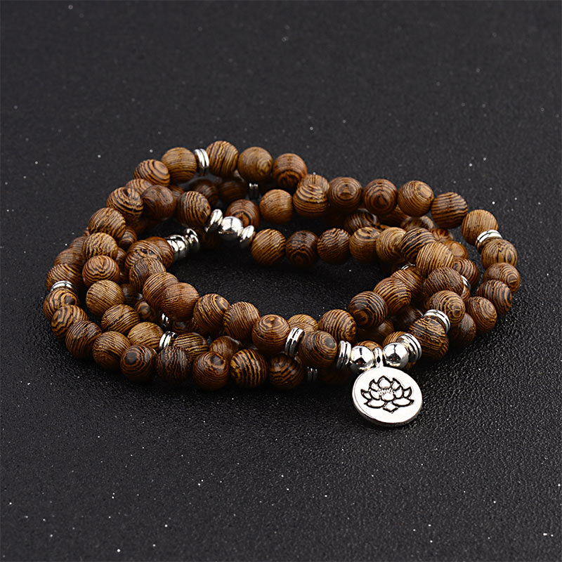 Fortune Jewel Tibetan Lightning Strike Wood Bracelet Lotus Buddha Mala
