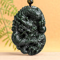 Fortune Jewel Hetian Cyan Jade Dragon Success Harmony Necklace Beaded String Pendant Fortune Jewel