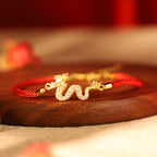 Fortune Jewel 925 Sterling Silver Year Of The Dragon Auspicious Golden Dragon Luck Red Rope Chain Bracelet