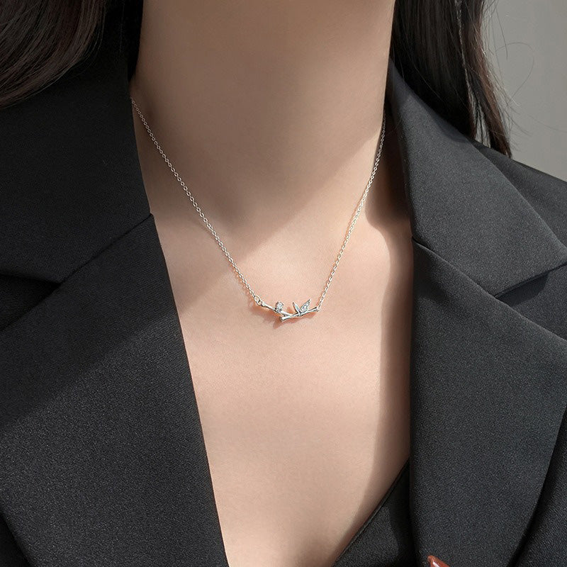 Fortune Jewel Bamboo Leaf Design Copper Zircon Wealth Necklace Pendant