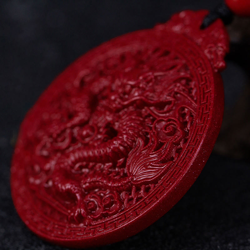 Fortune Jewel Year of the Dragon Natural Cinnabar Dragon Protection Necklace Pendant