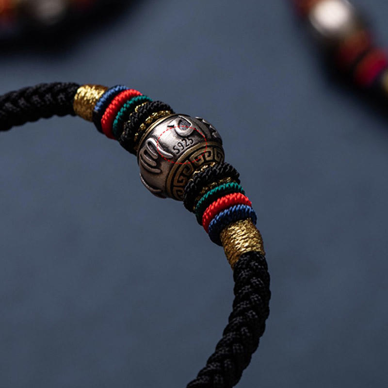 Fortune Jewel 925 Sterling Silver Tibet Handmade Om Mani Padme Hum Luck Protection King Kong Knot Braided Bracelet - Fortune Jewel