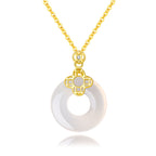 Fortune Jewel 925 Sterling Silver Chalcedony Coin Peace Buckle Positive Necklace Pendant