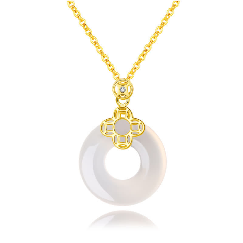 Fortune Jewel 925 Sterling Silver Chalcedony Coin Peace Buckle Positive Necklace Pendant