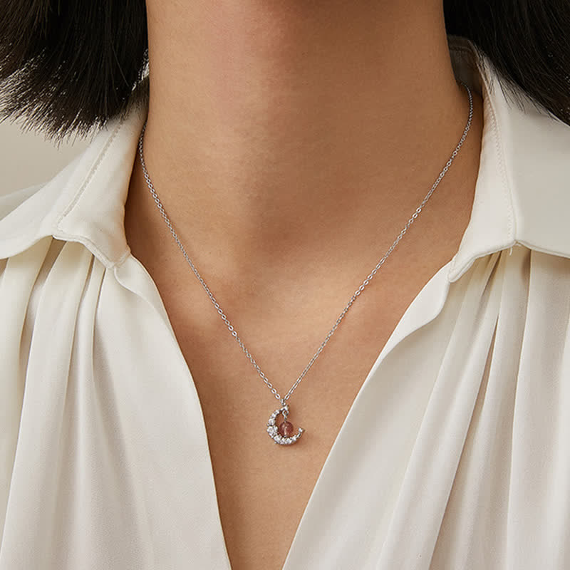 Fortune Jewel Strawberry Quartz Blue Crystal Love Healing Necklace