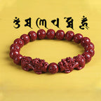 Fortune Jewel Natural Double PiXiu Cinnabar Om Mani Padme Hum Wealth Luck Bead Bracelet