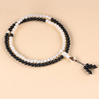 Buddha Stones Ebony YinYang Protection Necklace Mala Fortune Jewel