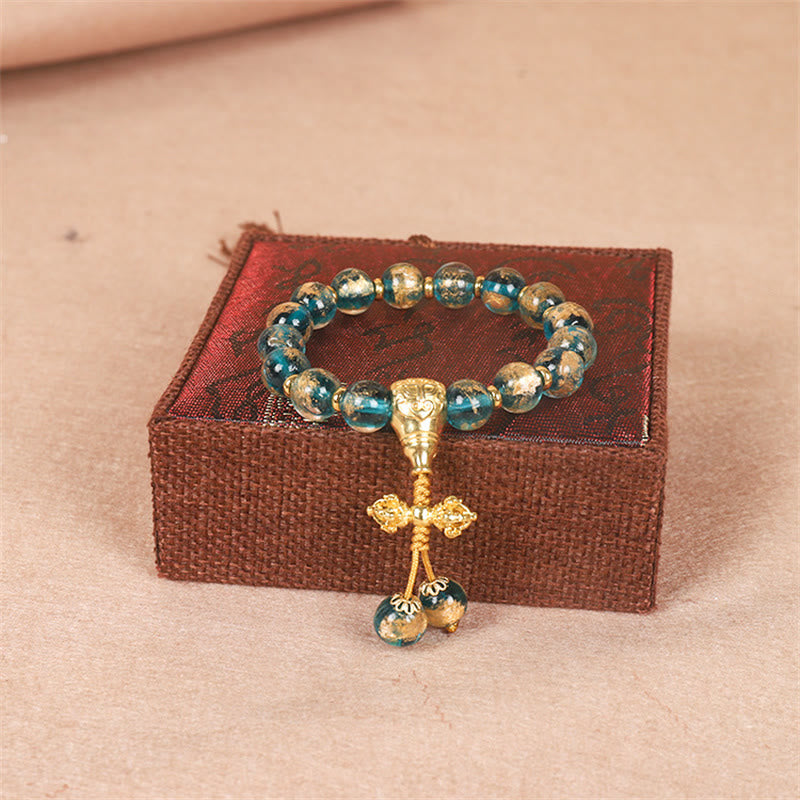 Fortune Jewel Tibetan Gold Swallowing Beast Family Dorje Vajra Strength Bead Bracelet