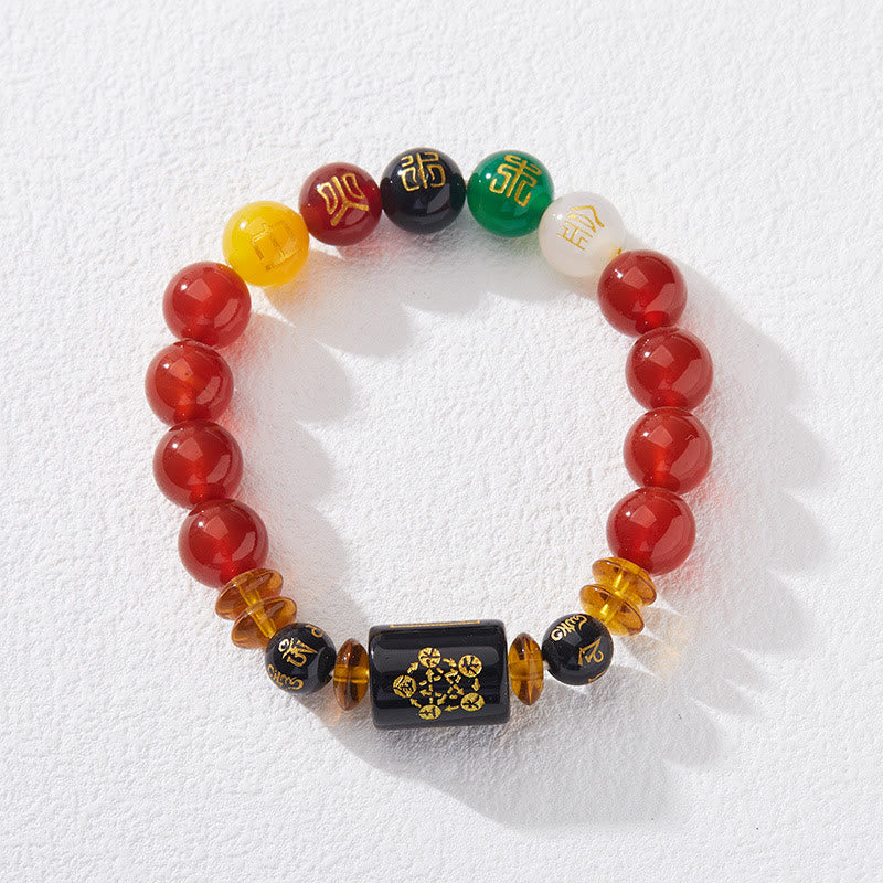 Fortune Jewel Five Elements Black Onyx Red Agate Wisdom Wealth Bracelet