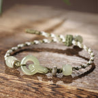Fortune Jewel Natural Hetian Jade Peace Buckle Luck Braided Bracelet