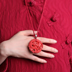Fortune Jewel Year of the Dragon 925 Sterling Silver Natural Cinnabar Copper Coin Luck Necklace Pendant