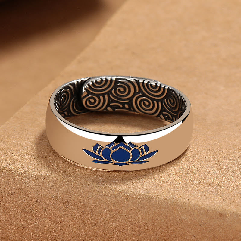 Fortune Jewel Tibetan Blue Lotus Auspicious Clouds Copper Enlightenment Ring Fortune Jewel