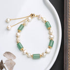 Fortune Jewel Green Aventurine Pearl Pink Crystal Bead Luck Bracelet