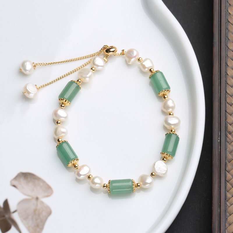 Fortune Jewel Green Aventurine Pearl Pink Crystal Bead Luck Bracelet