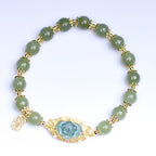 Fortune Jewel 925 Sterling Silver Plated 14K Gold Hetian Jade Lotus Luck Bracelet