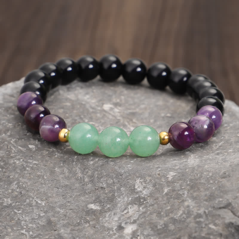 Fortune Jewel 108 Mala Beads Amethyst Green Aventurine Lotus Meditation Bracelet
