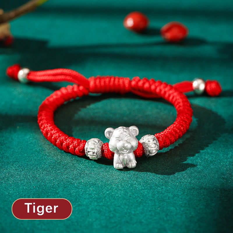 Fortune Jewel 999 Sterling Silver Chinese Zodiac Red Rope Luck Handcrafted Kids Bracelet Fortune Jewel