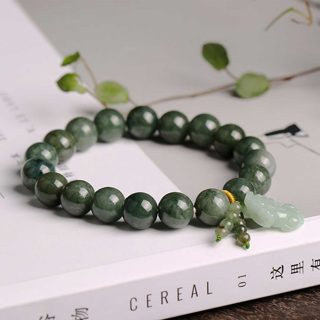 Buddha & Karma Green Jade Bracelet with Pixiu - Invite Wealth & Calming Energies