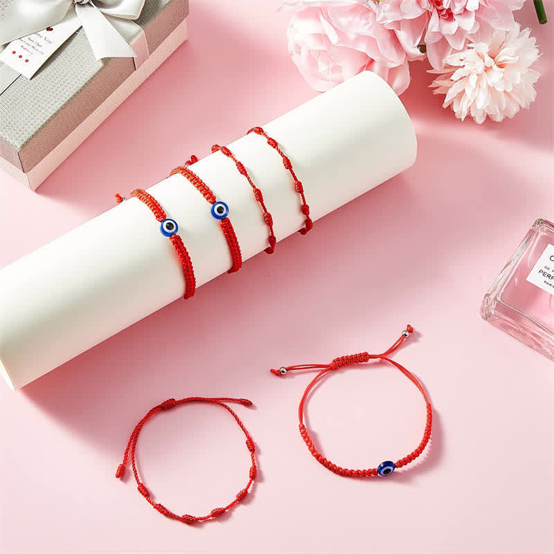 Fortune Jewel 4Pcs Evil Eye Seven Knot Red String Protection Bracelet