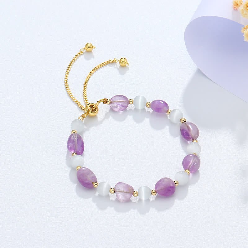 Fortune Jewel Amethyst Pink Crystal Black Rutilated Quartz Spiritual Awareness Bracelet