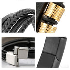 Fortune Jewel Leather Multi-Layer Titanium Steel Balance Braided Magnetic Buckle Bracelet