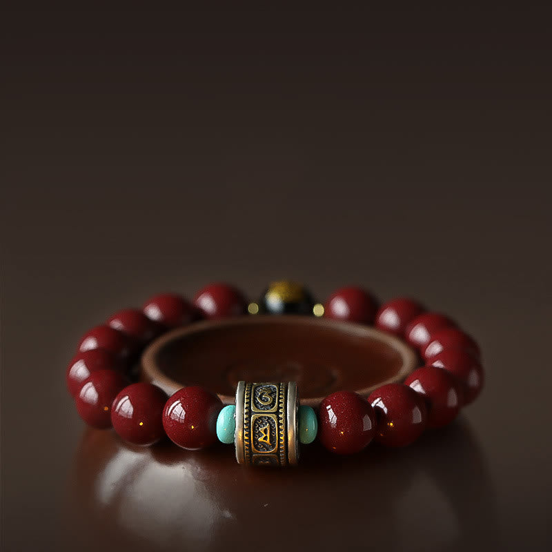 Fortune Jewel 925 Sterling Silver Chinese Zodiac Natal Buddha Cinnabar Om Mani Padme Hum Calm Bracelet
