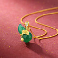 Fortune Jewel Cyan Jade Gourd Lotus Leaf Abundance Pendant Necklace Fortune Jewel
