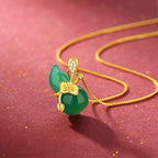 Fortune Jewel Cyan Jade Gourd Lotus Leaf Abundance Pendant Necklace Fortune Jewel