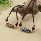 Fortune Jewel Tibetan Nine-Eye Dzi Bead Protection Blessings String Necklace Pendant