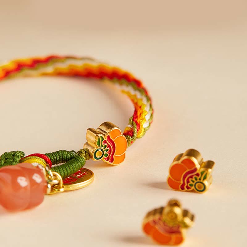 Fortune Jewel Persimmon Red Agate Strength Reincarnation Knot Braid String Bracelet