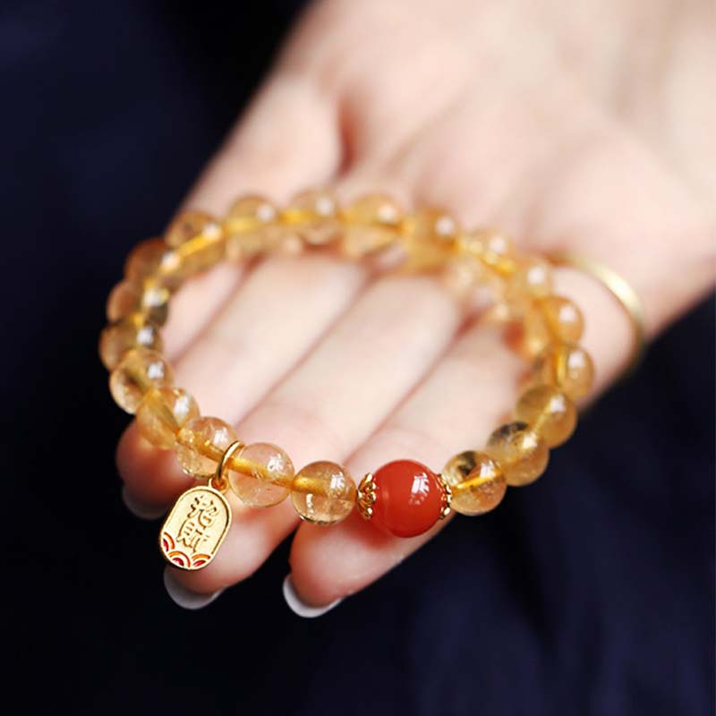 Fortune Jewel Citrine Red Agate Fortune Charm Bracelet