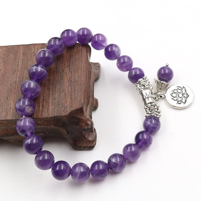Fortune Jewel Amethyst Crystal Lotus Healing Balance Bracelet