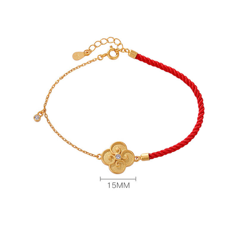 Fortune Jewel 925 Sterling Silver Plated Gold Four Leaf Clover Zircon Luck Bracelet