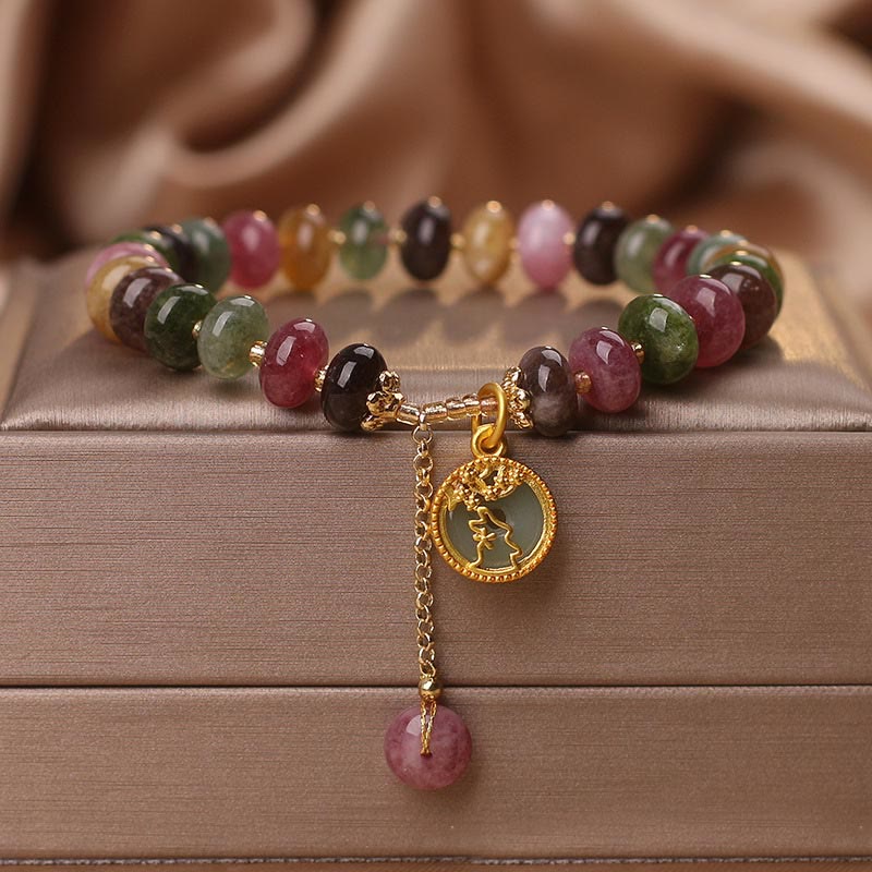 Fortune Jewel Colorful Tourmaline Cute Flower Rabbit Charm Love Bracelet