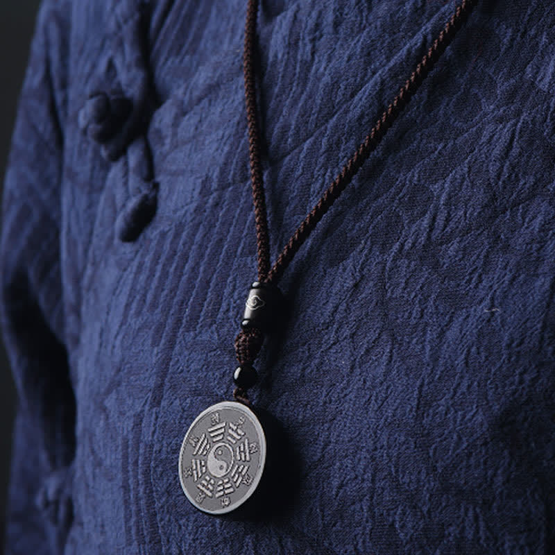 Fortune Jewel Black Obsidian Bagua Yin Yang Strength Necklace Pendant