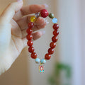 Fortune Jewel Natural Red Agate Peace Talisman Fu Character Dragon Tail Confidence Charm Bracelet