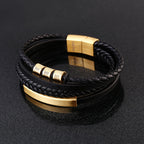 Fortune Jewel Leather Multi-Layer Titanium Steel Balance Braided Magnetic Buckle Bracelet