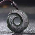 Buddha Stones One's Luck Improves Design Patern Hetian Cyan Jade Peace Buckle Luck Necklace Pendant