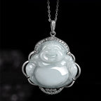 Fortune Jewel Laughing Buddha Natural Jade Abundance Titanium Steel Chain Necklace Pendant Fortune Jewel