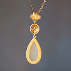 Fortune Jewel 925 Sterling Silver Hetian White Jade Water Drop Chain Necklace Pendant Bracelet