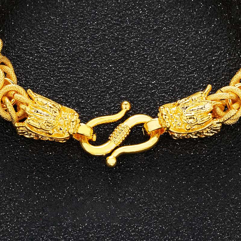 Fortune Jewel 24k Gold Plated Double Headed Dragon Protection Bracelet Fortune Jewel