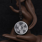 Fortune Jewel Black Obsidian Taoism Five Sacred Mountains Nine-Character Mantra Carved Purification Yin Yang Necklace Pendant